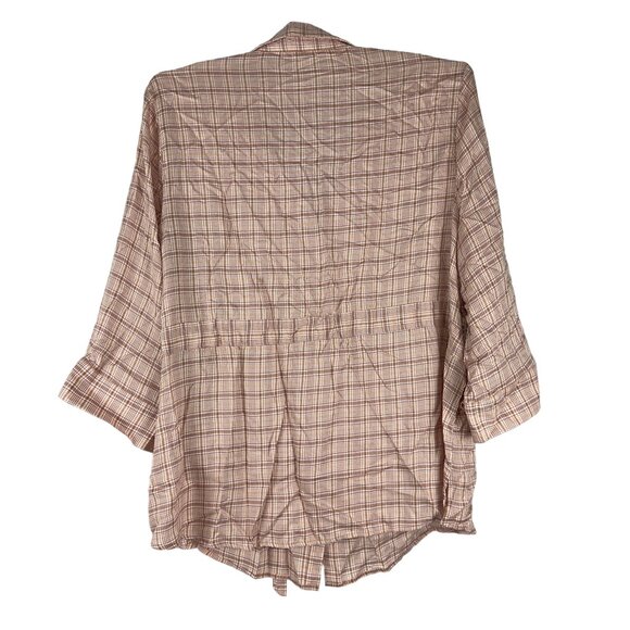 Cato Womens Plus Size 22/24W Plaid Button Front Blouse Pink Beige Tie Waist - Picture 7 of 7